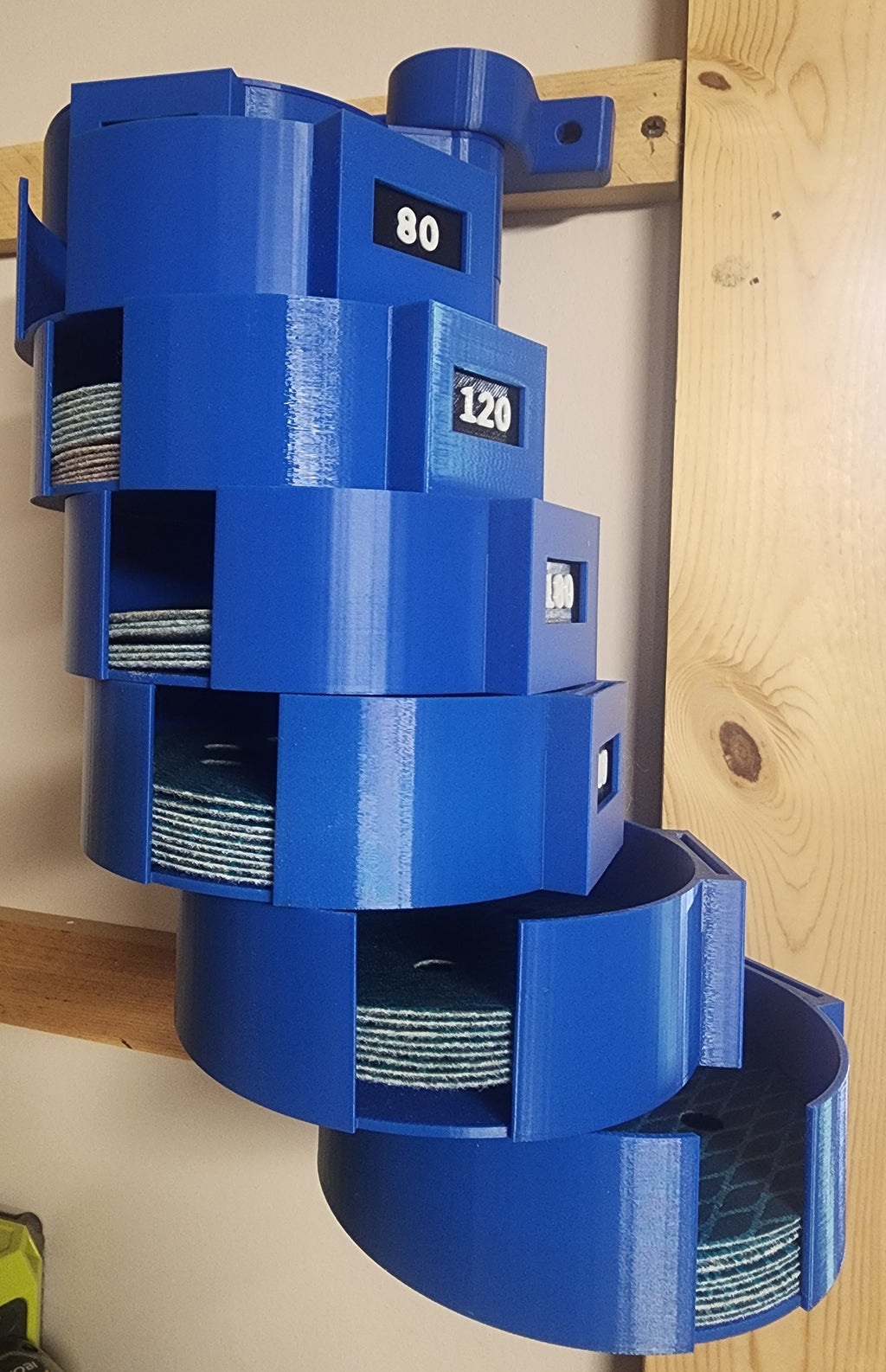 5” Sanding Disc Organizer – Rotating Wall Mount System | Interchangeable Grit Labels | PETG 3D Printed