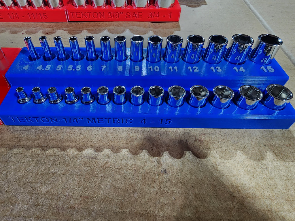 TEKTON 6-Point Socket Organizer Set – No-Skip Full Set | Extended Tray System | PETG 3D Printed (1/4", 3/8", 1/2")