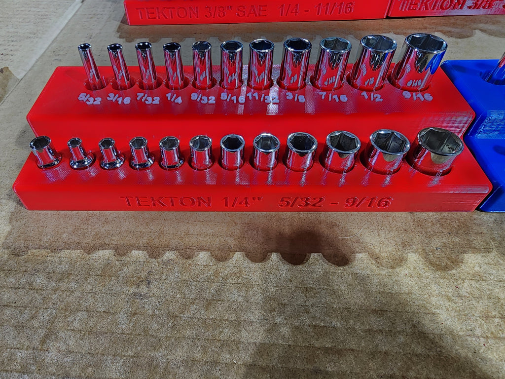 TEKTON 6-Point Socket Organizer Set – No-Skip Full Set | Extended Tray System | PETG 3D Printed (1/4", 3/8", 1/2")