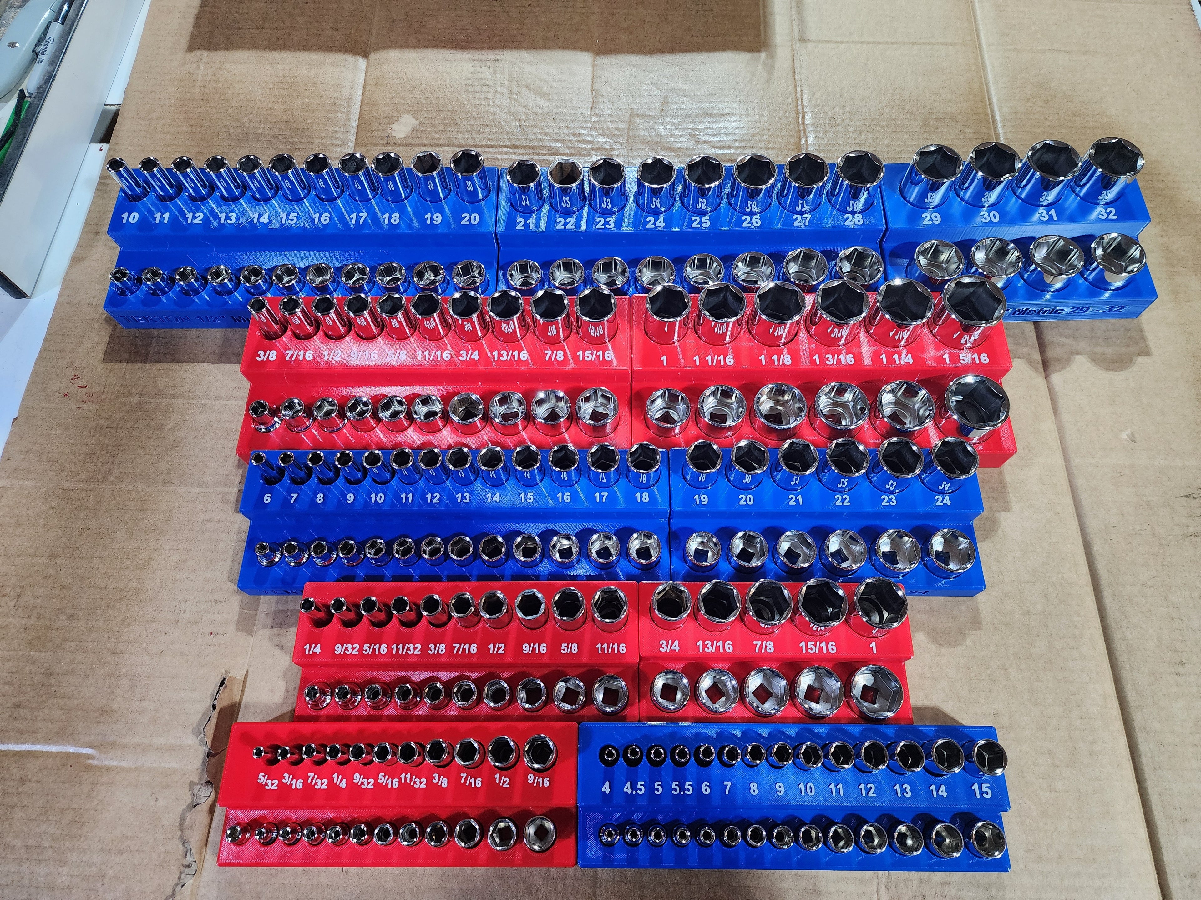 TEKTON 6-Point Socket Organizer Set – No-Skip Full Set | Extended Tray System | PETG 3D Printed (1/4", 3/8", 1/2")