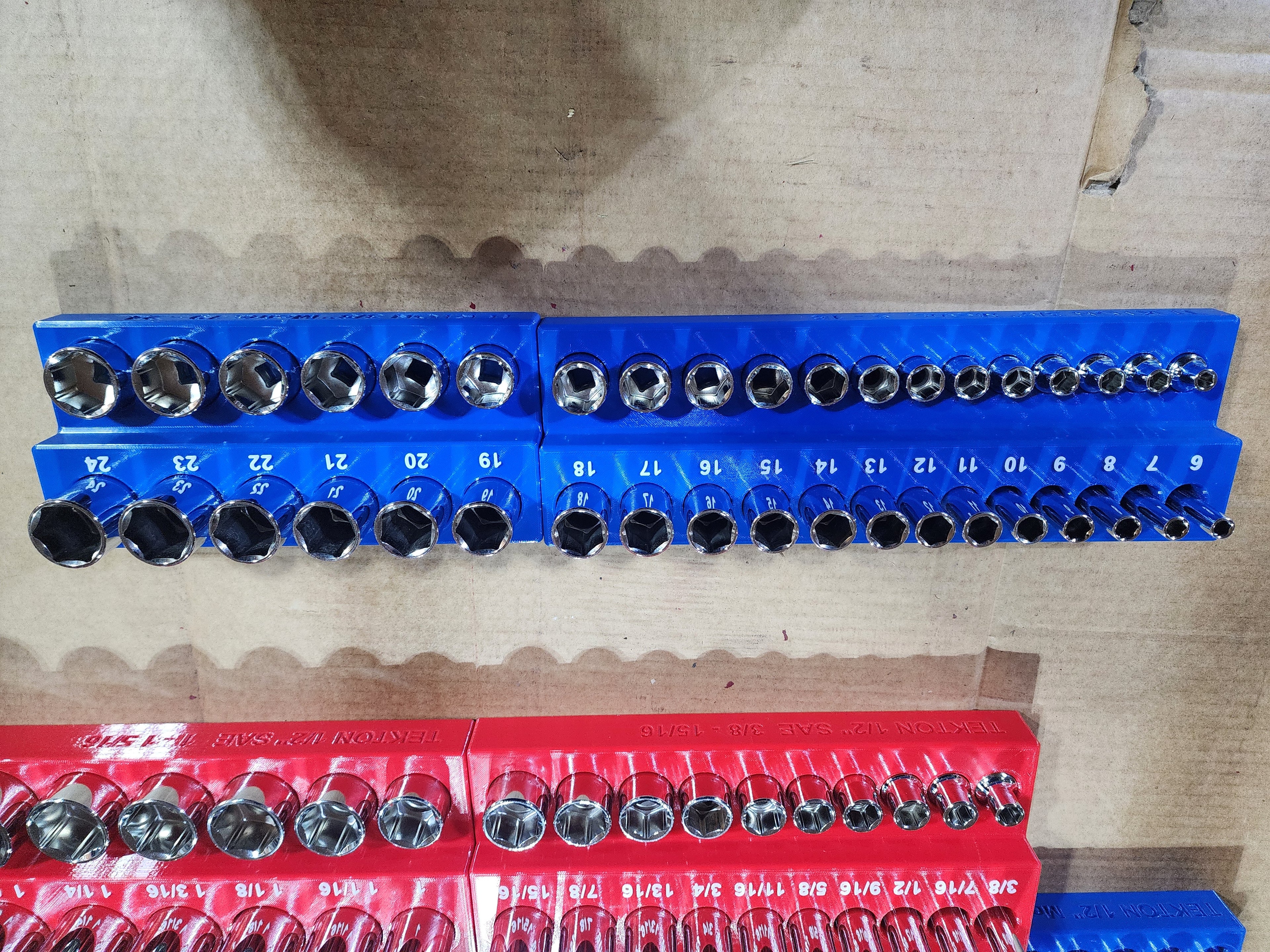 TEKTON 6-Point Socket Organizer Set – No-Skip Full Set | Extended Tray System | PETG 3D Printed (1/4", 3/8", 1/2")