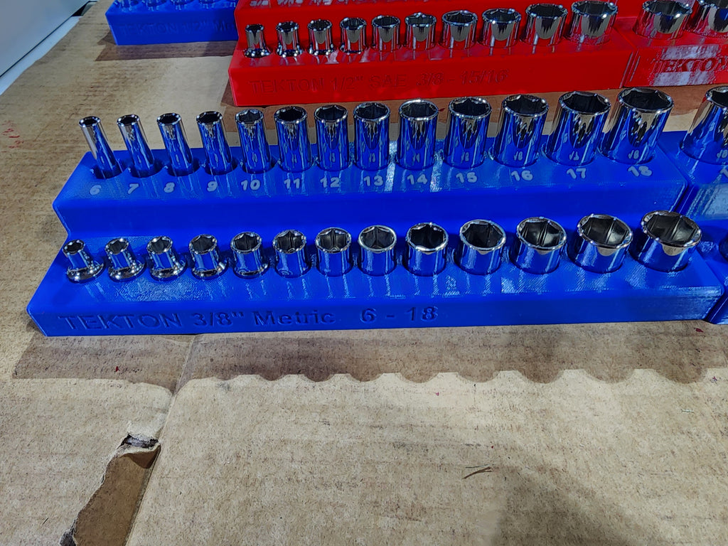 TEKTON 6-Point Socket Organizer Set – No-Skip Full Set | Extended Tray System | PETG 3D Printed (1/4", 3/8", 1/2")