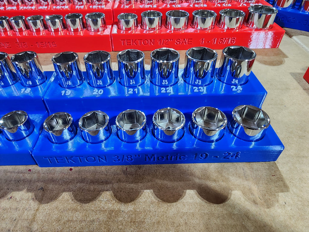 TEKTON 6-Point Socket Organizer Set – No-Skip Full Set | Extended Tray System | PETG 3D Printed (1/4", 3/8", 1/2")