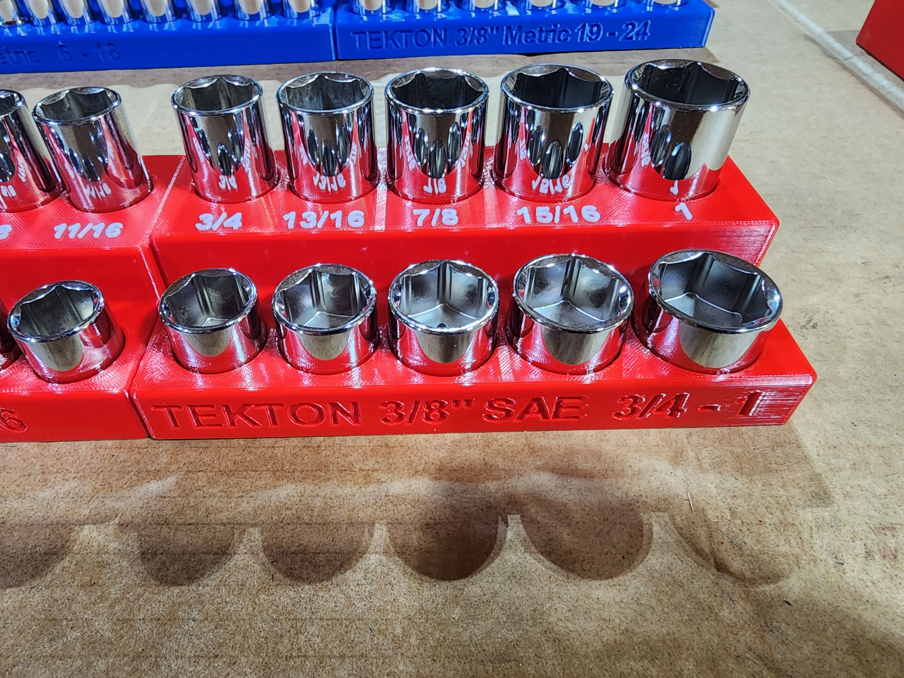 TEKTON 6-Point Socket Organizer Set – No-Skip Full Set | Extended Tray System | PETG 3D Printed (1/4", 3/8", 1/2")